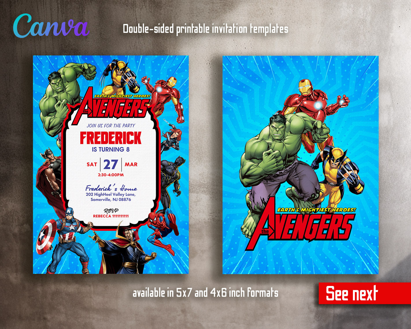 Avengers Marvel Superhero customizable invitation template | Share or Print | boy | JN399