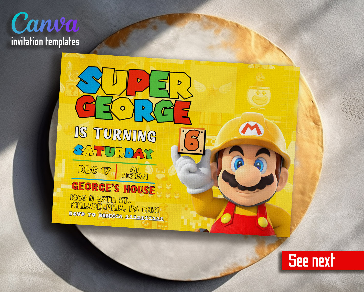 Super Mario Bros customizable invitation template | Share or Print | | UD197