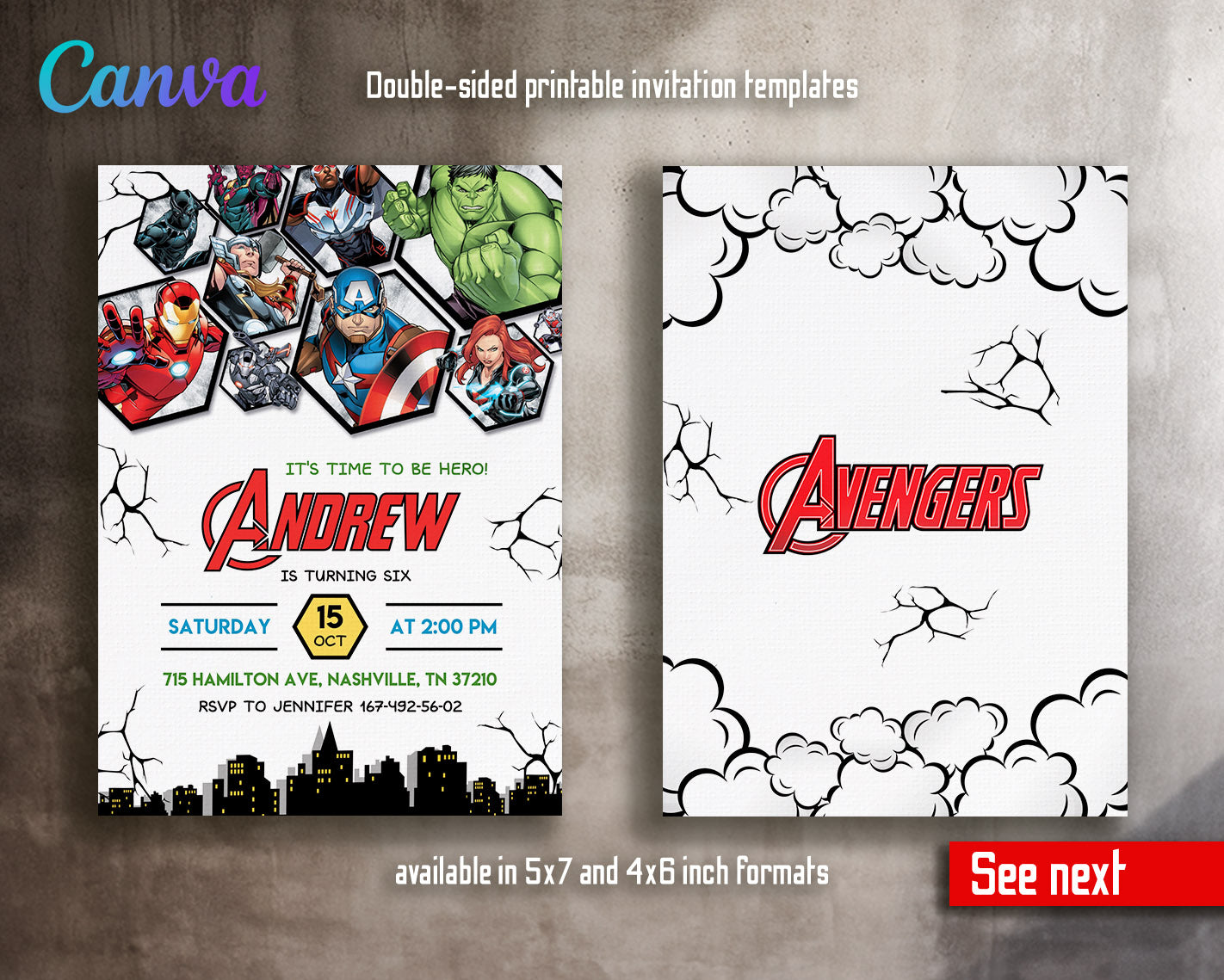 Avengers Marvel Superhero customizable invitation template | Share or Print | boy | BG888