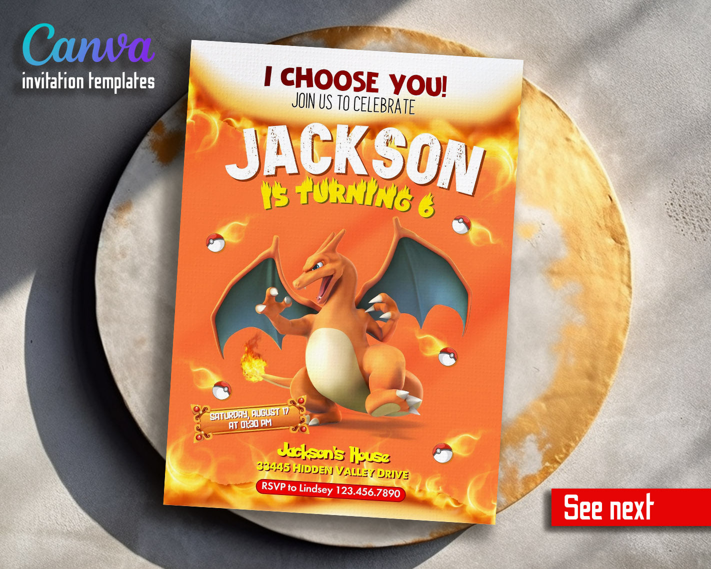 Charizard Pokemon Anime customizable invitation template | Share or Print | | DA170