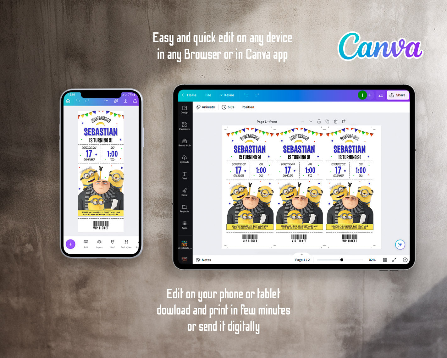 Despicable Me Minions customizable invitation template | Share or Print | | CJ234