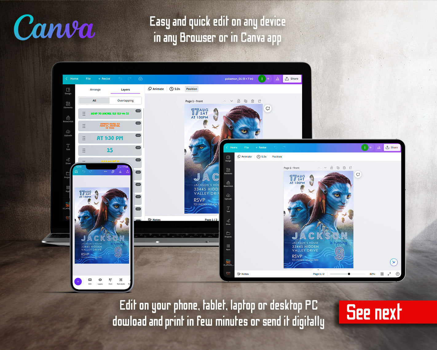 Avatar The Way of Water customizable invitation template | Share or Print | | UJ622