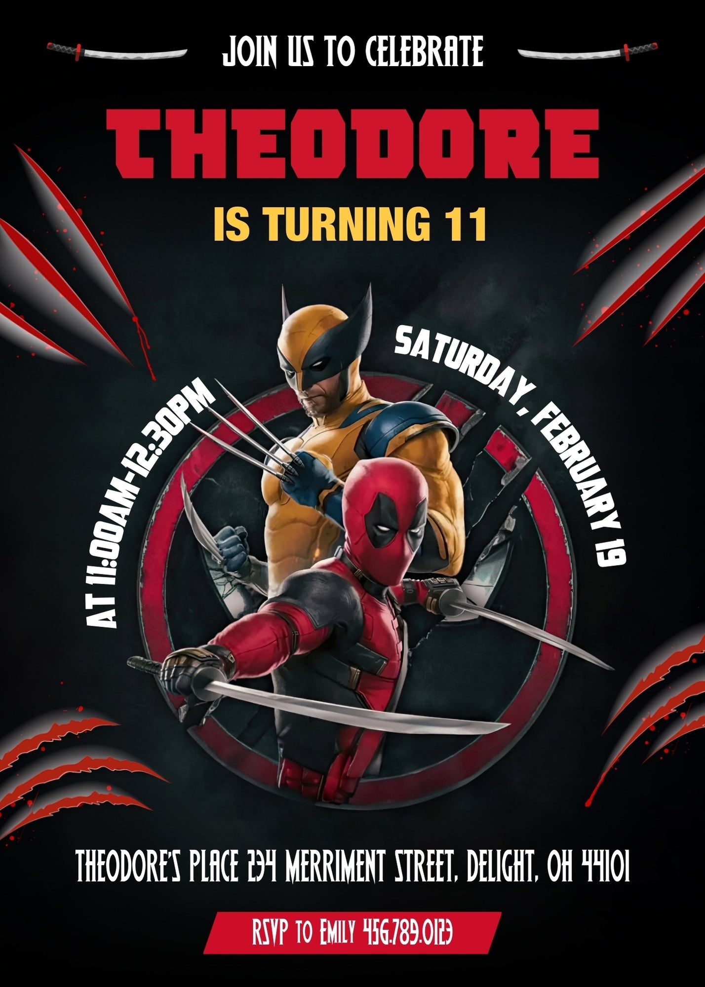 Deadpool Wolverine Marvel customizable invitation template | Share or Print | boy | TB833