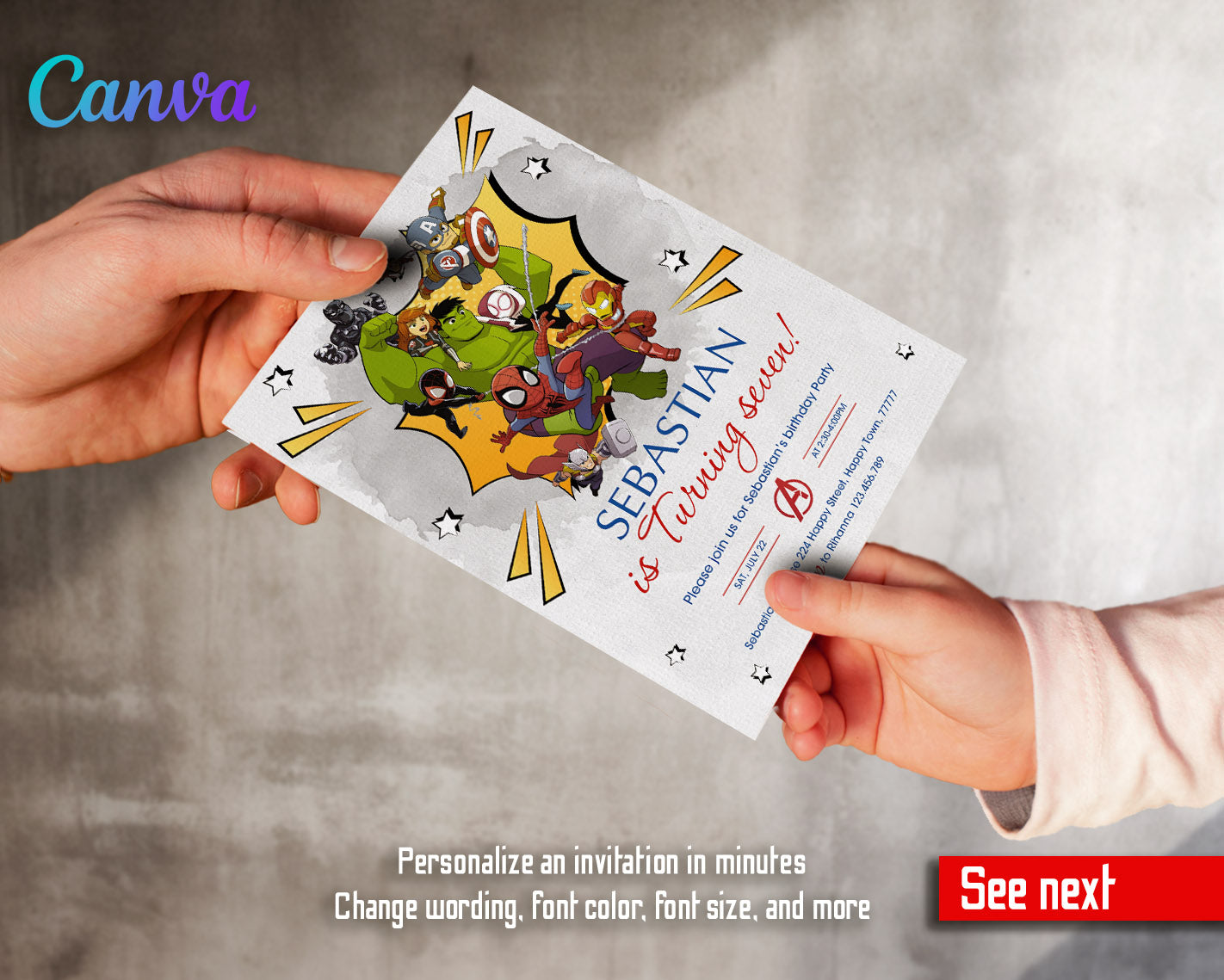 Avengers Marvel Superhero customizable invitation template | Share or Print | boy | AH350