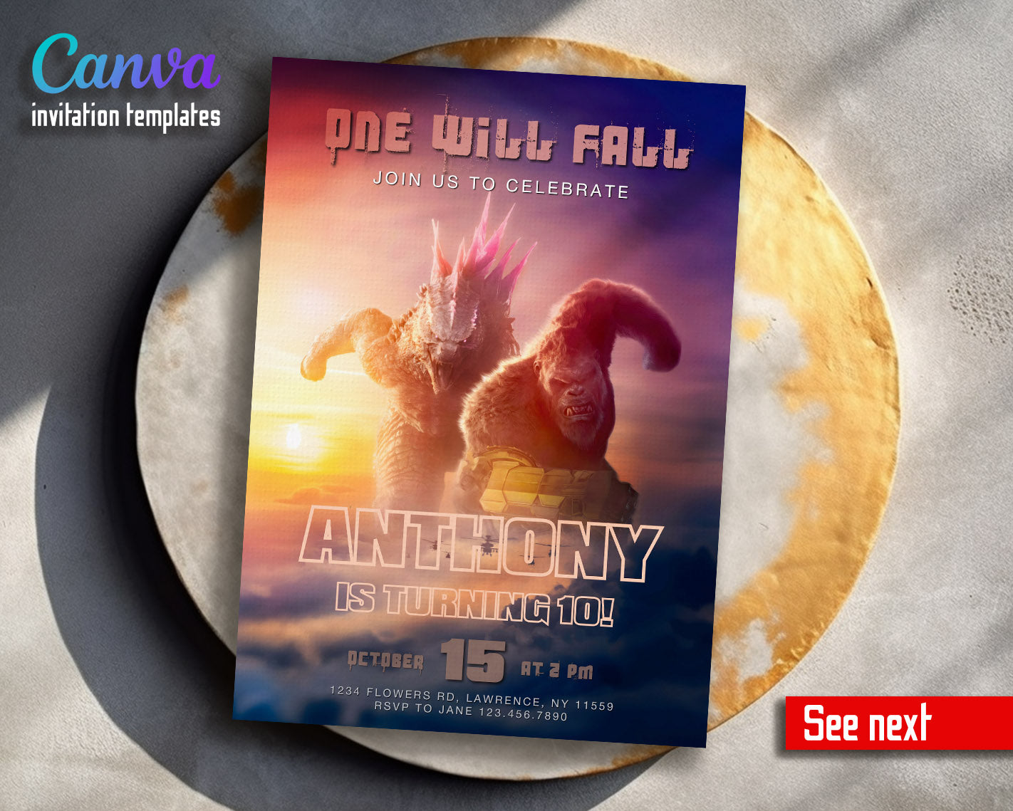 Godzilla X King Kong customizable invitation template | Share or Print | | JL941