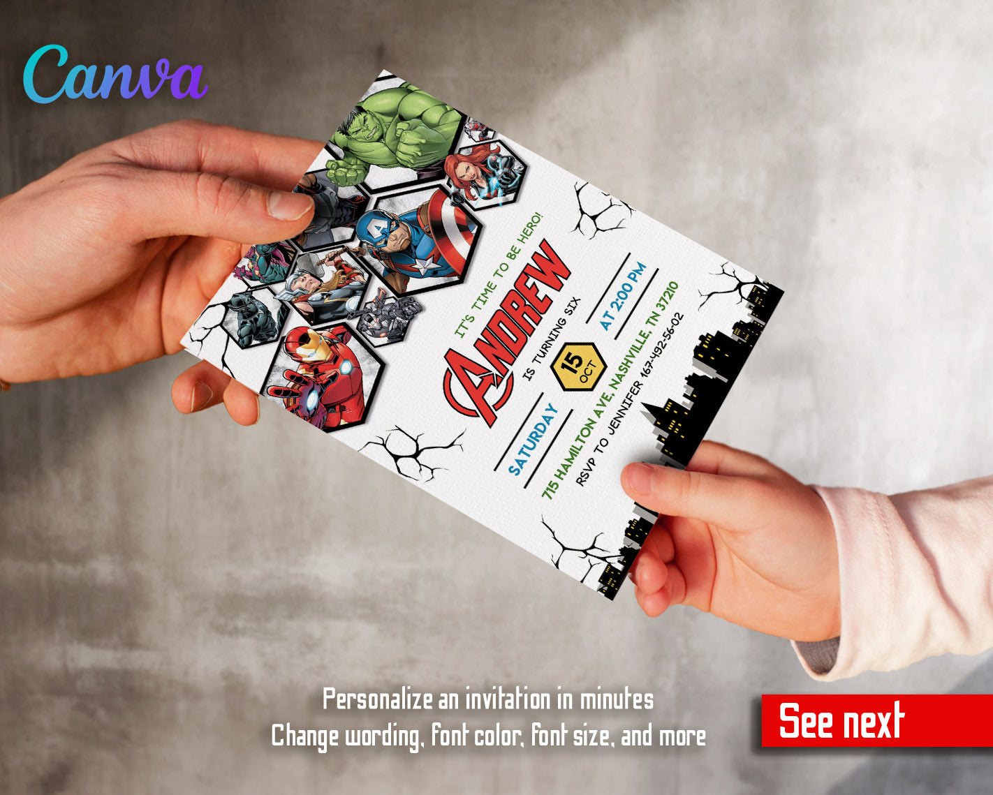 Avengers Marvel Superhero customizable invitation template | Share or Print | boy | BG888