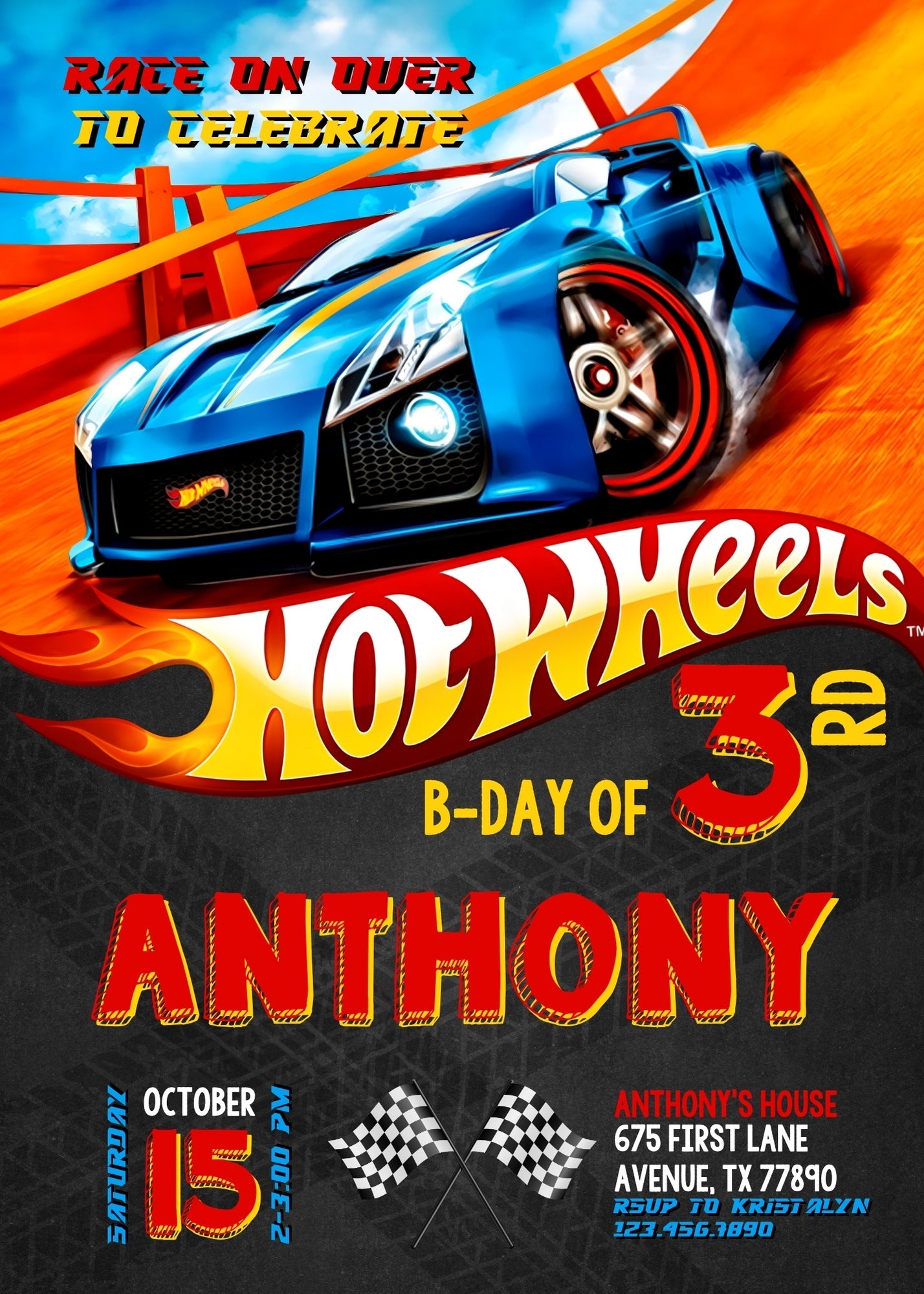 Hot Wheels Racing customizable invitation template | Share or Print | boy | ML294