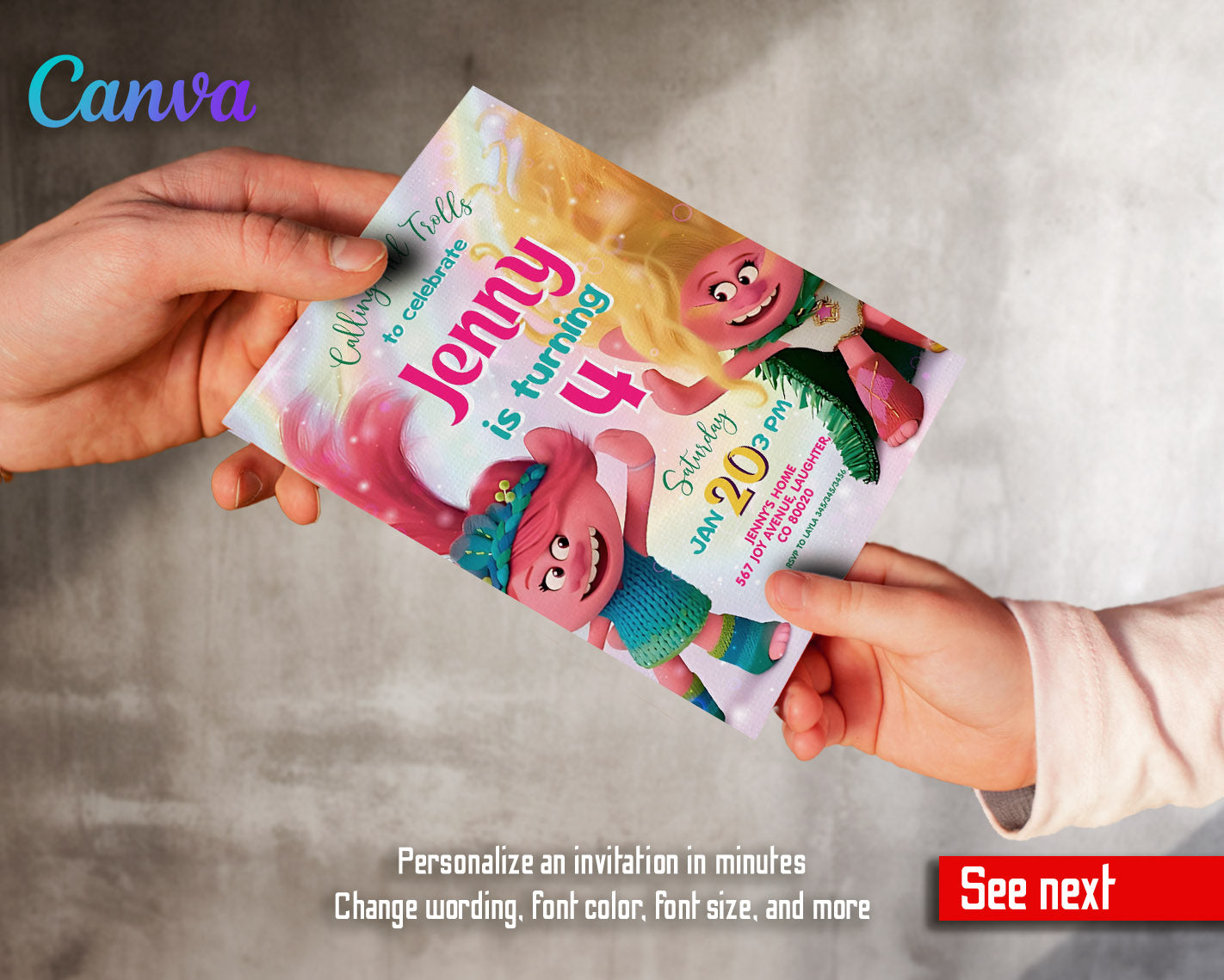 Trolls Poppy customizable invitation template | Share or Print | | LD298