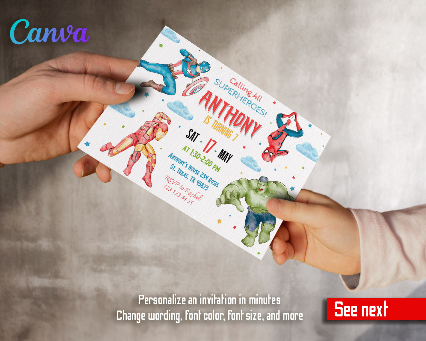 Avengers Marvel Superhero customizable invitation template | Share or Print | boy | NR200