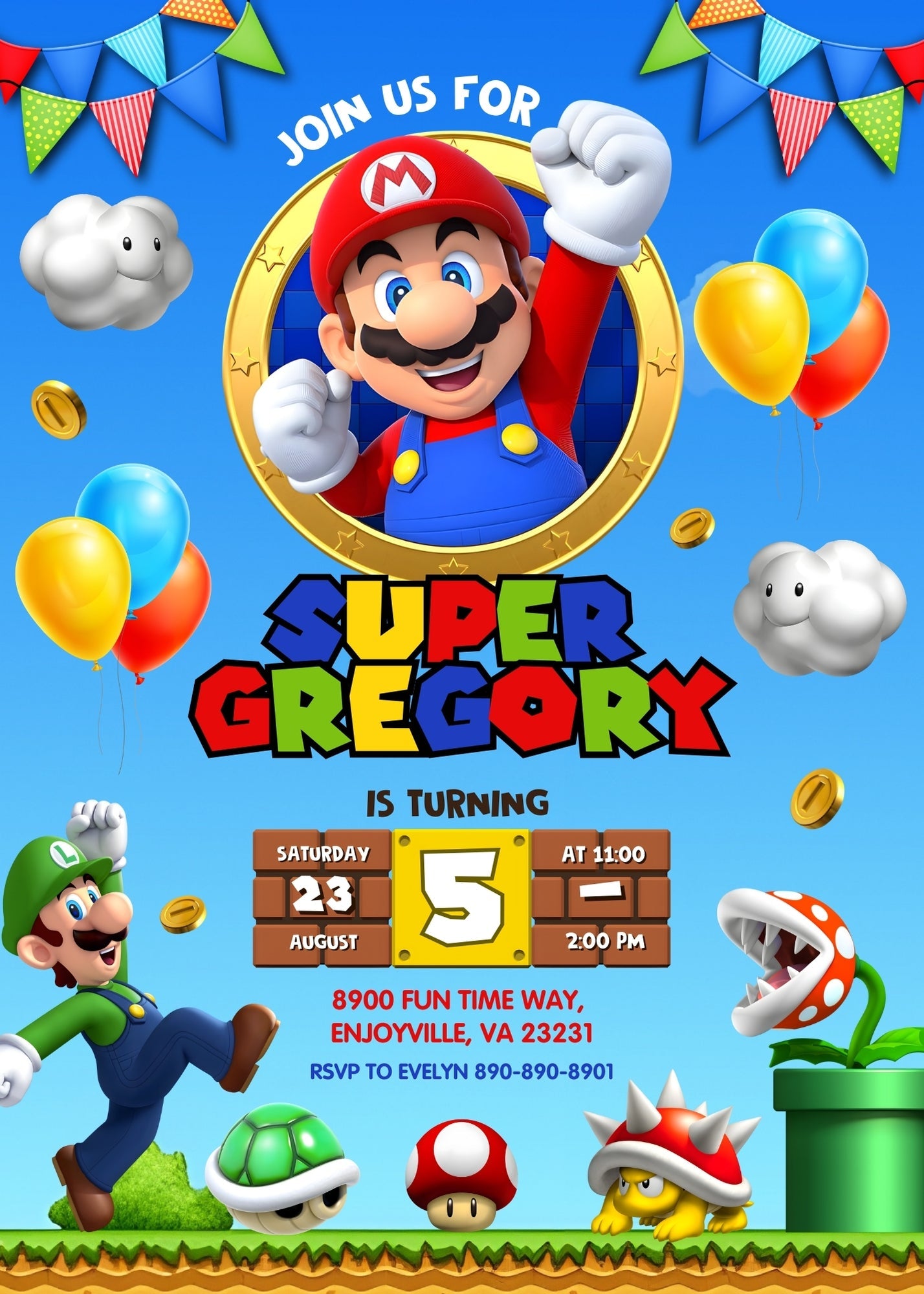 Super Mario Bros customizable invitation template | Share or Print | | RC025