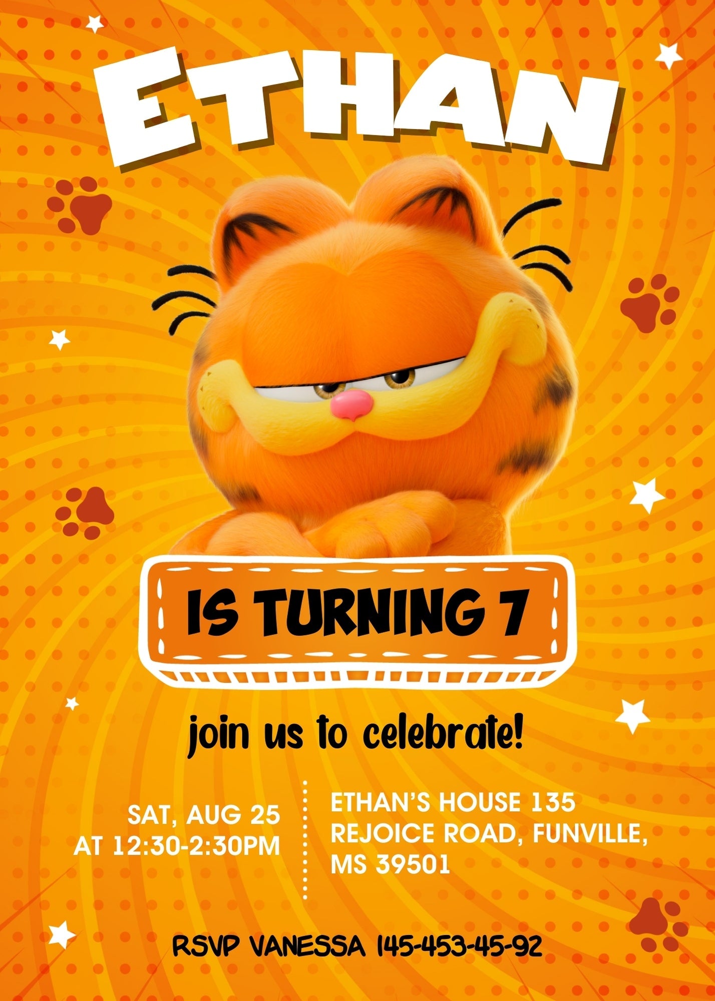 Garfield Orange Cat customizable invitation template | Share or Print | | RH627