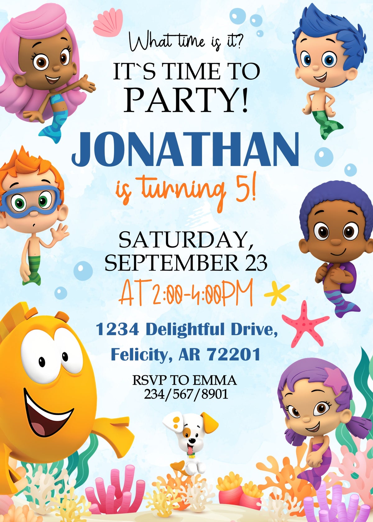 Bubble Guppies customizable invitation template | Share or Print | | DW018
