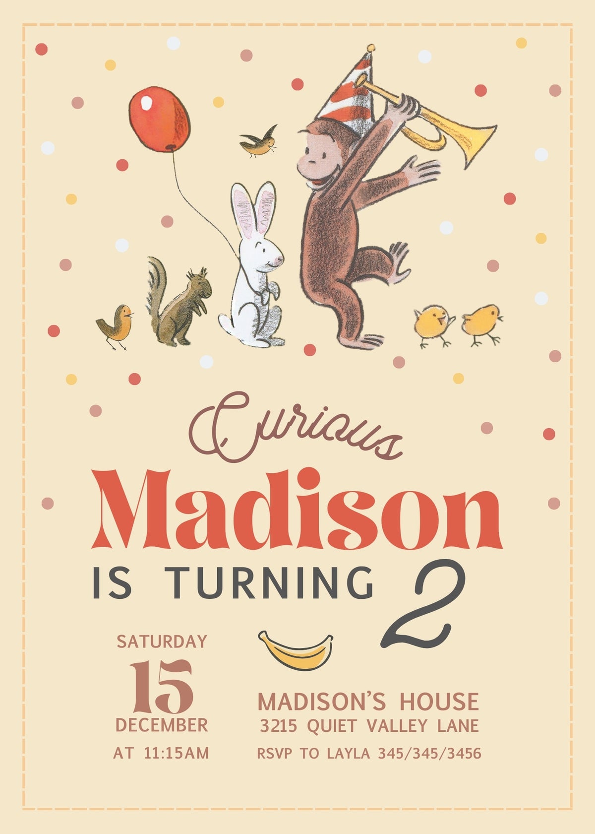 Curious George Monkey customizable invitation template | Share or Print | | VH767
