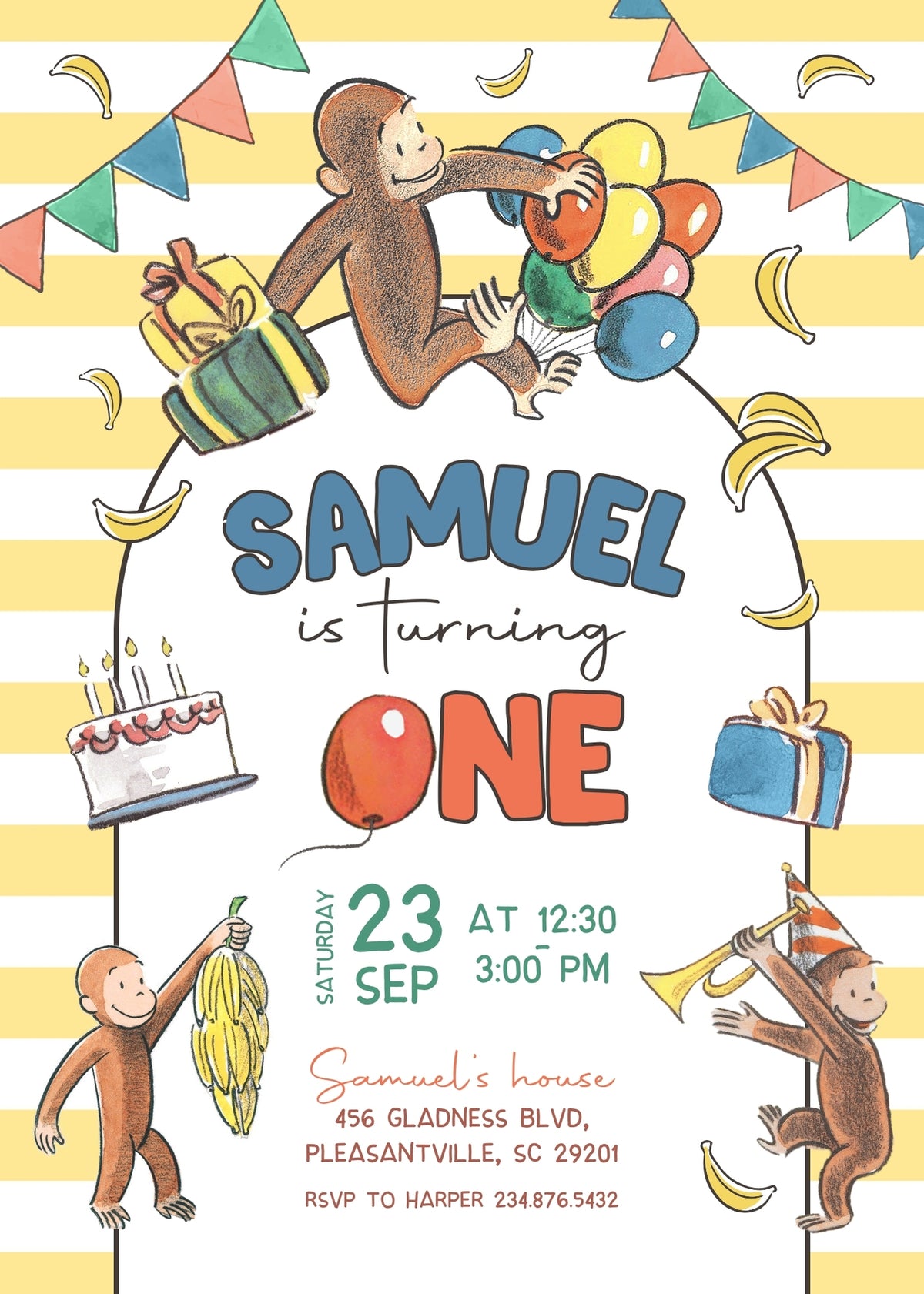 Curious George Monkey customizable invitation template | Share or Print | | FU906