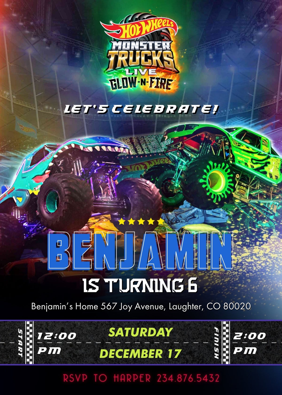 Hot Wheels Monster Trucks Live customizable invitation template | Share or Print | | LZ447