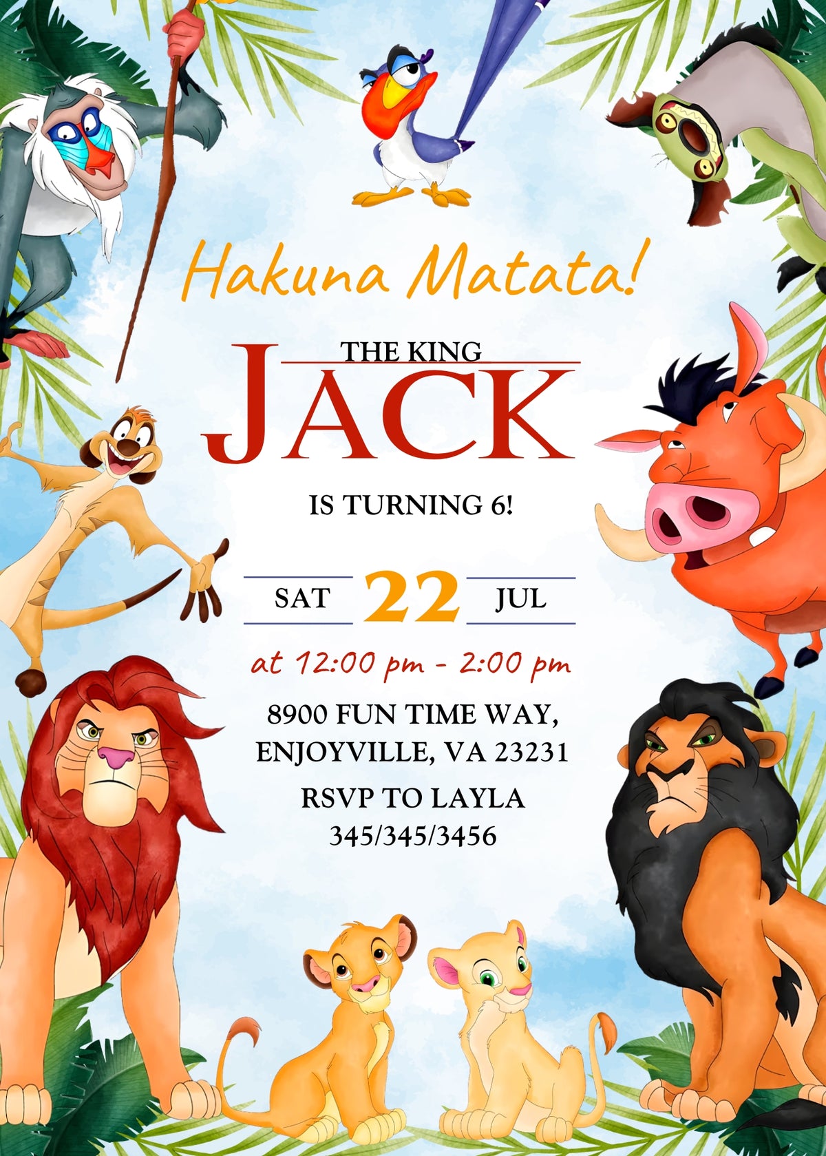 Lion King Simba customizable invitation template | Share or Print | | HB218