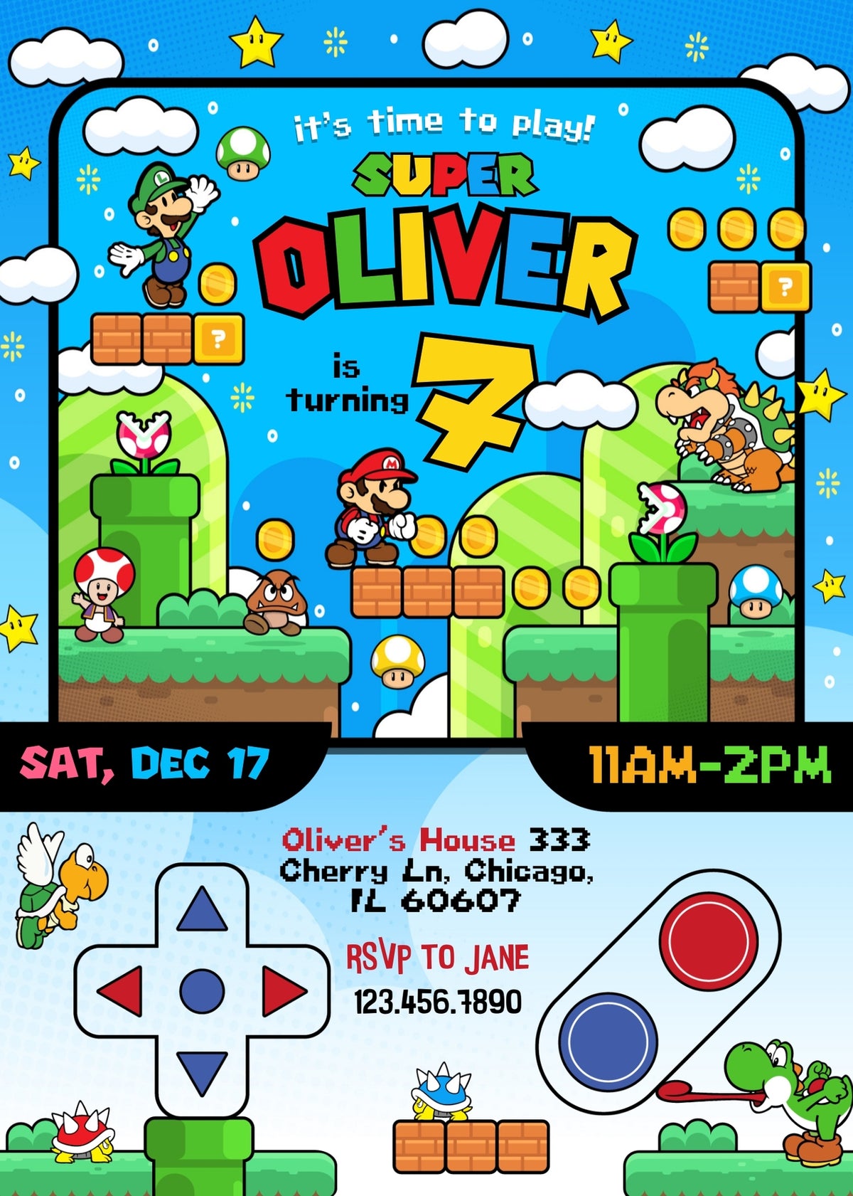 Super Mario Bros customizable invitation template | Share or Print | | IN907