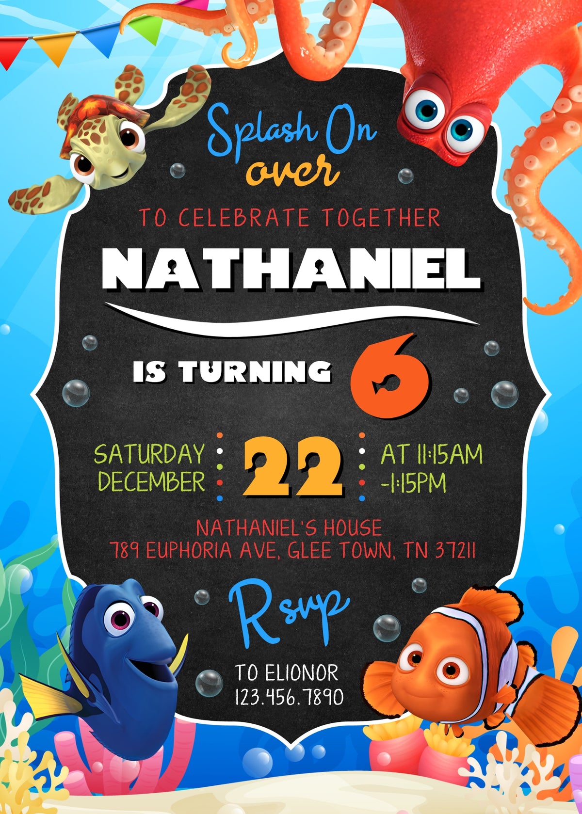 Finding Nemo customizable invitation template | Share or Print | | XH232