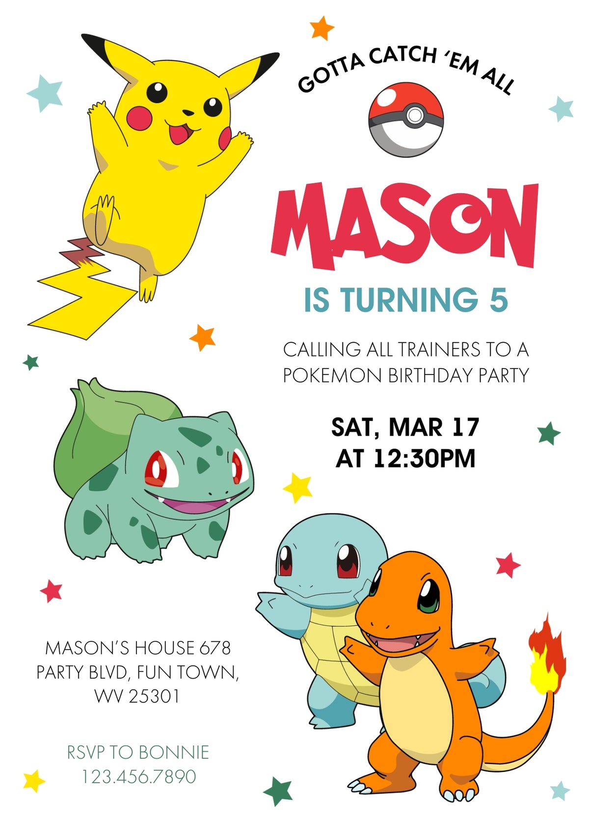 Pokemon Pikachu customizable invitation template | Share or Print | | IZ657