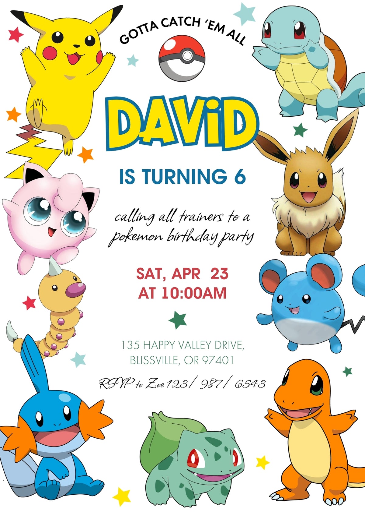 Pokemon Pikachu customizable invitation template | Share or Print | | JO667
