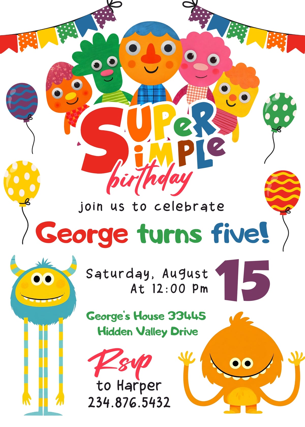 Super Simple Songs customizable invitation template | Share or Print | | HR034