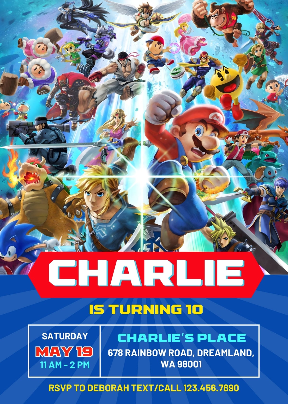 Super Smash Mario Bros customizable invitation template | Share or Print | | GH790