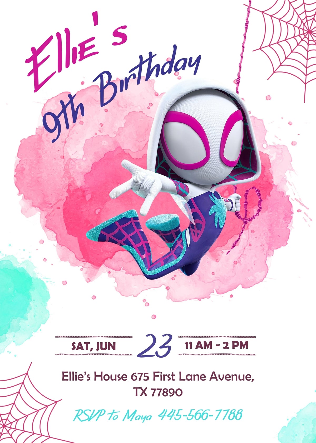 Spider Gwen Ghost Spidey customizable invitation template | Share or Print | girl | XP061
