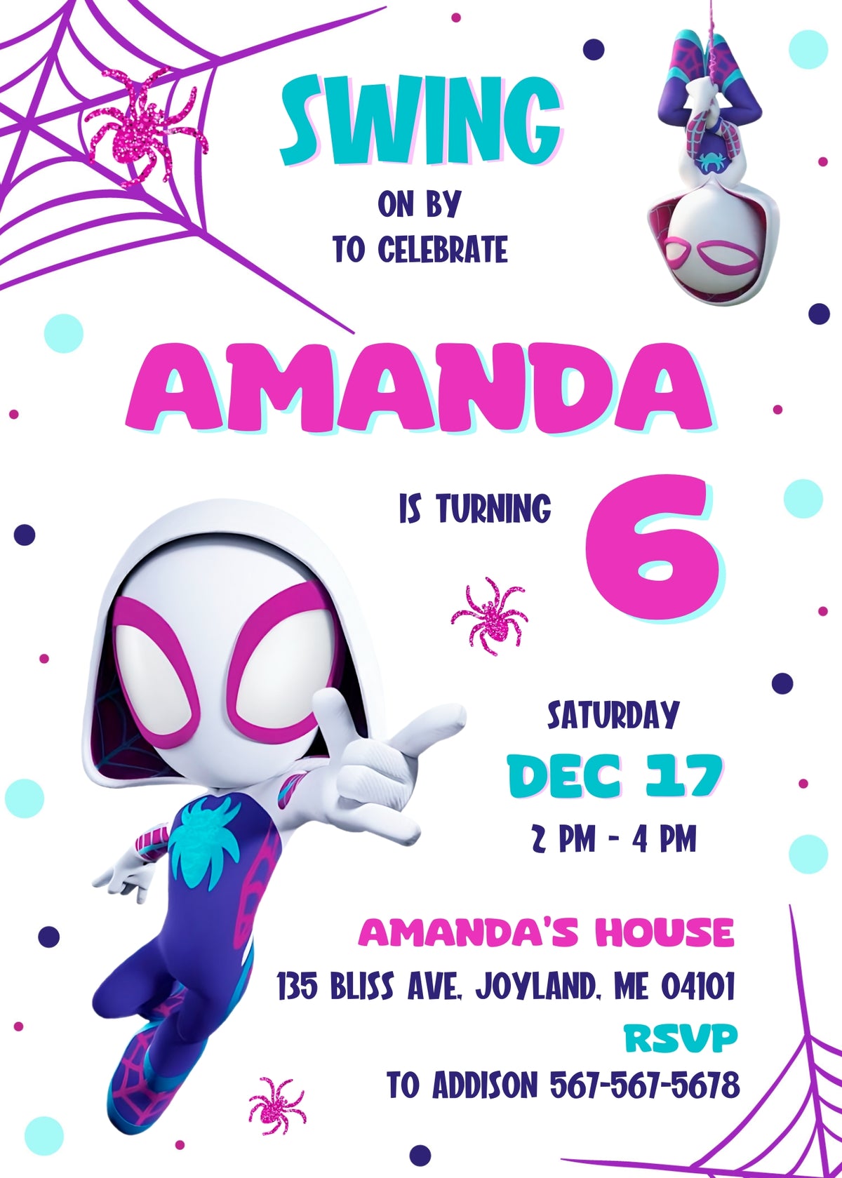 Spider Gwen Ghost Spidey customizable invitation template | Share or Print | girl | PI768