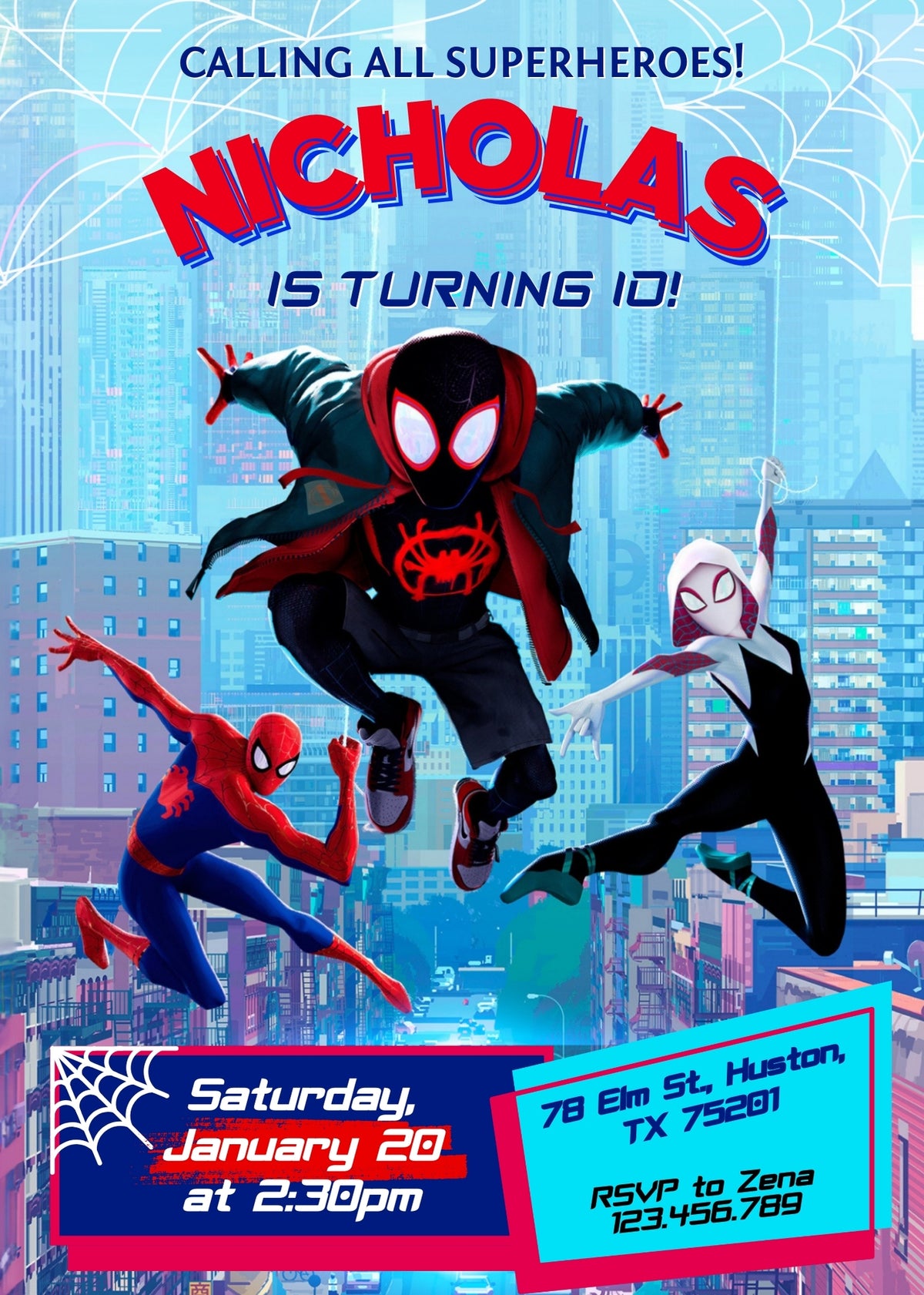 Spider Man Across the Spider-Verse customizable invitation template | Share or Print | boy | JH434