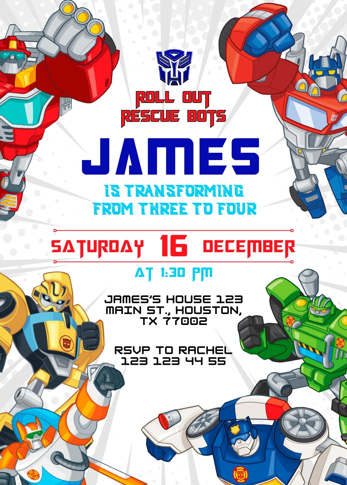 Transformers Rescue Bots customizable invitation template | Share or Print | boy | BI282