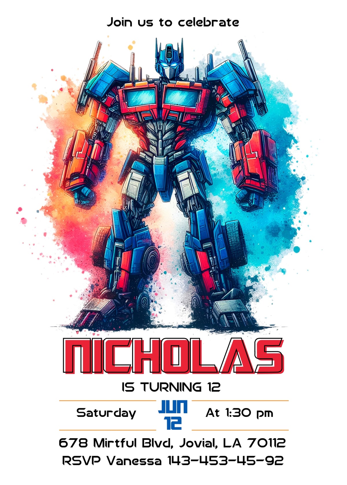 Transformers Rescue Bots customizable invitation template | Share or Print | boy | VV772