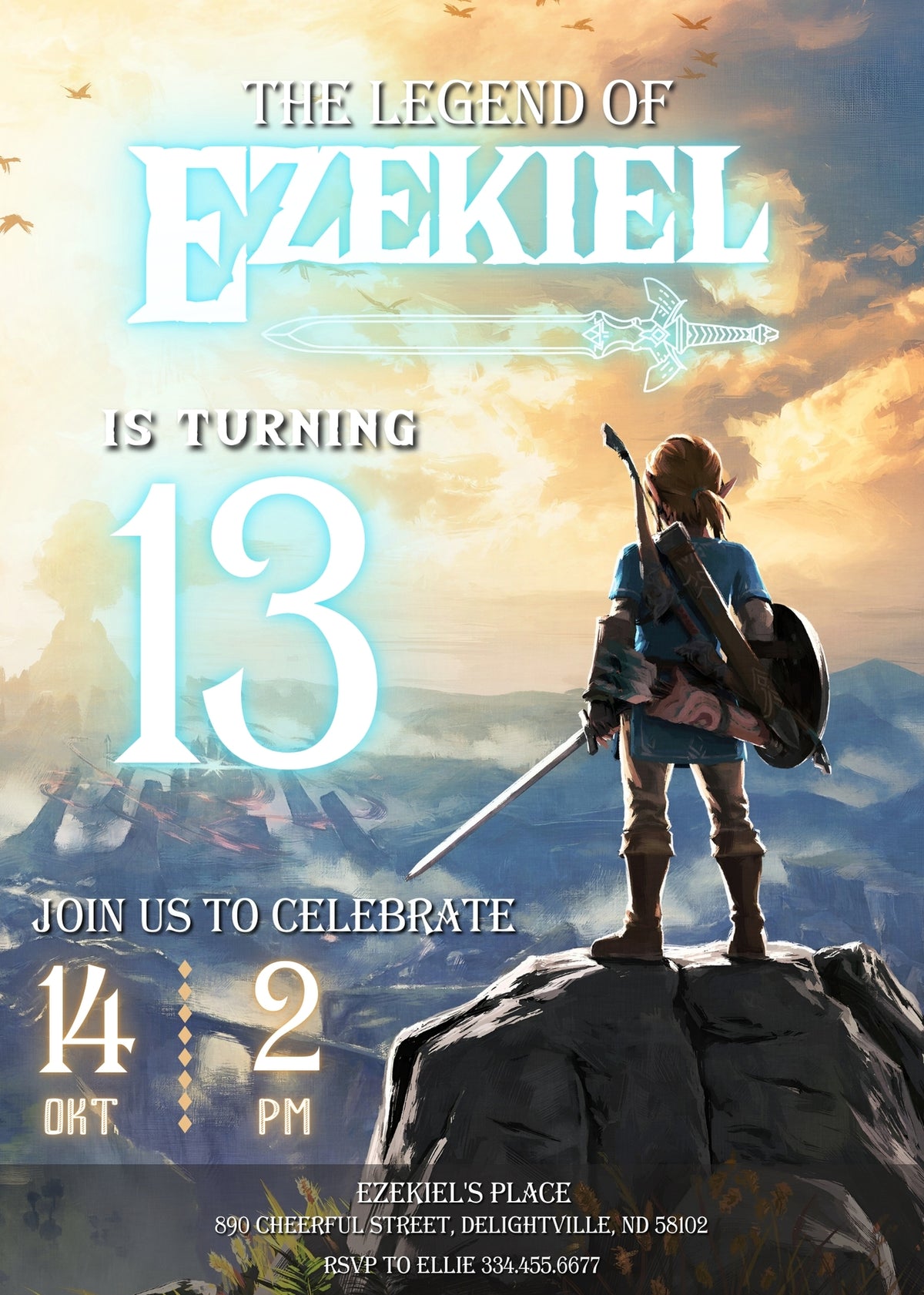 Legend of Zelda Gamer customizable invitation template | Share or Print | | MQ739