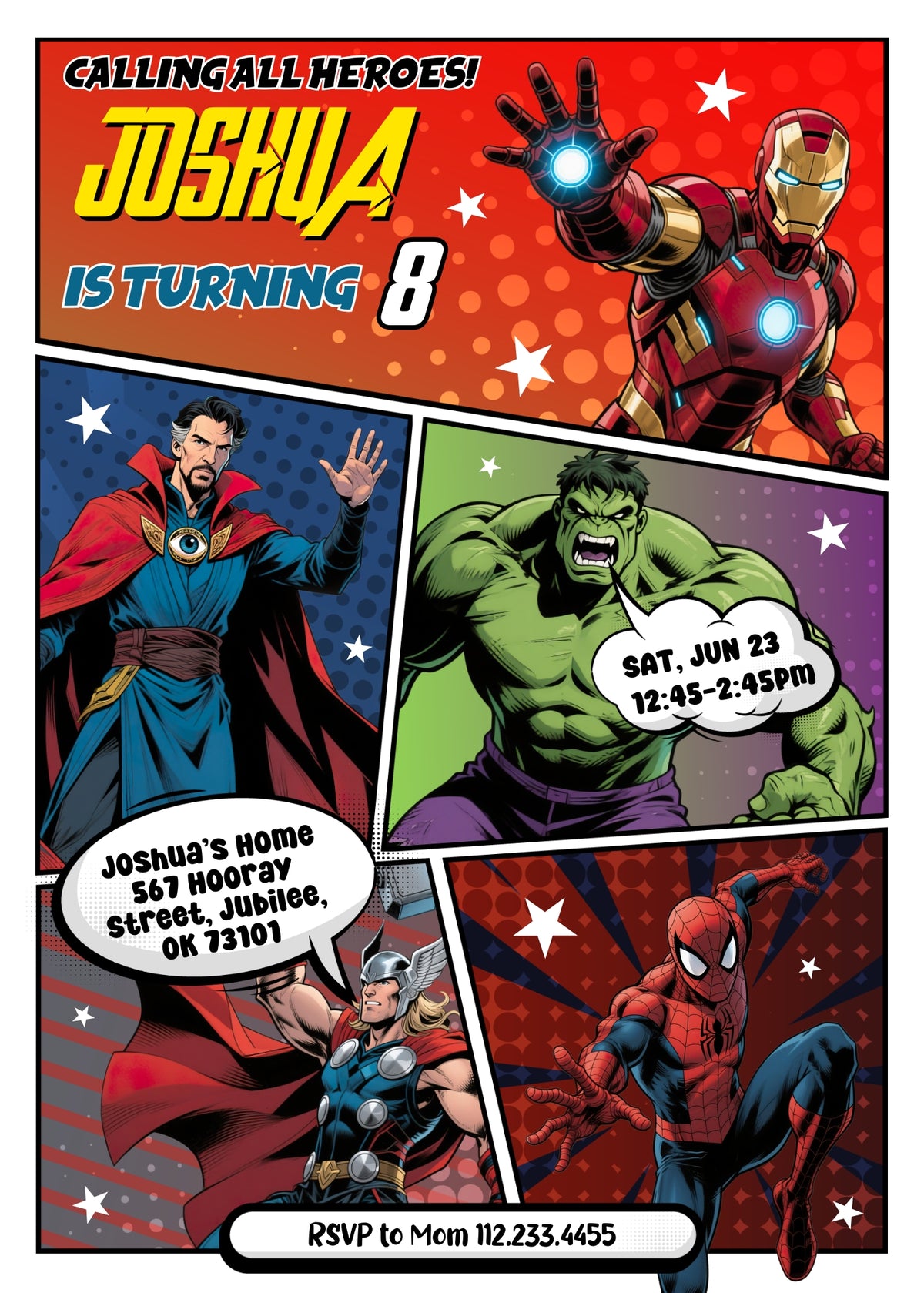 Avengers Marvel Superhero customizable invitation template | Share or Print | boy | AI005