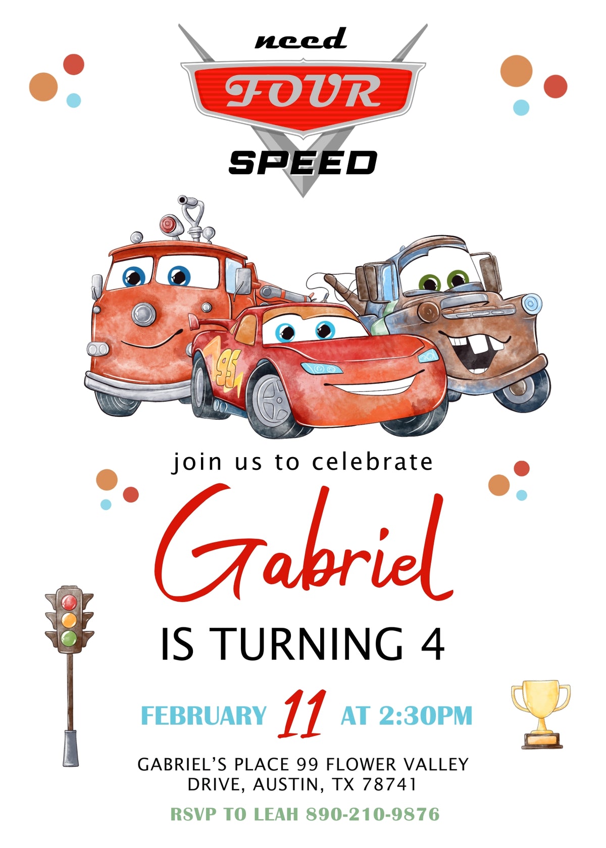 Cars Lightning Mcqueen Four customizable invitation template | Share or Print | boy | CL038