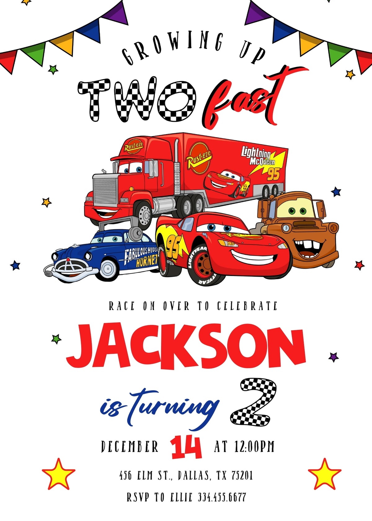 Cars Lightning Mcqueen Two customizable invitation template | Share or Print | boy | DW458