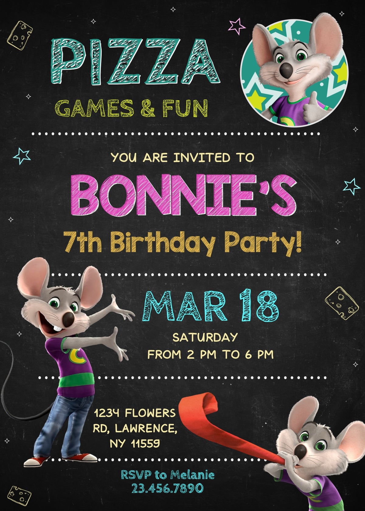Chuck E. Cheese customizable invitation template | Share or Print | AF841