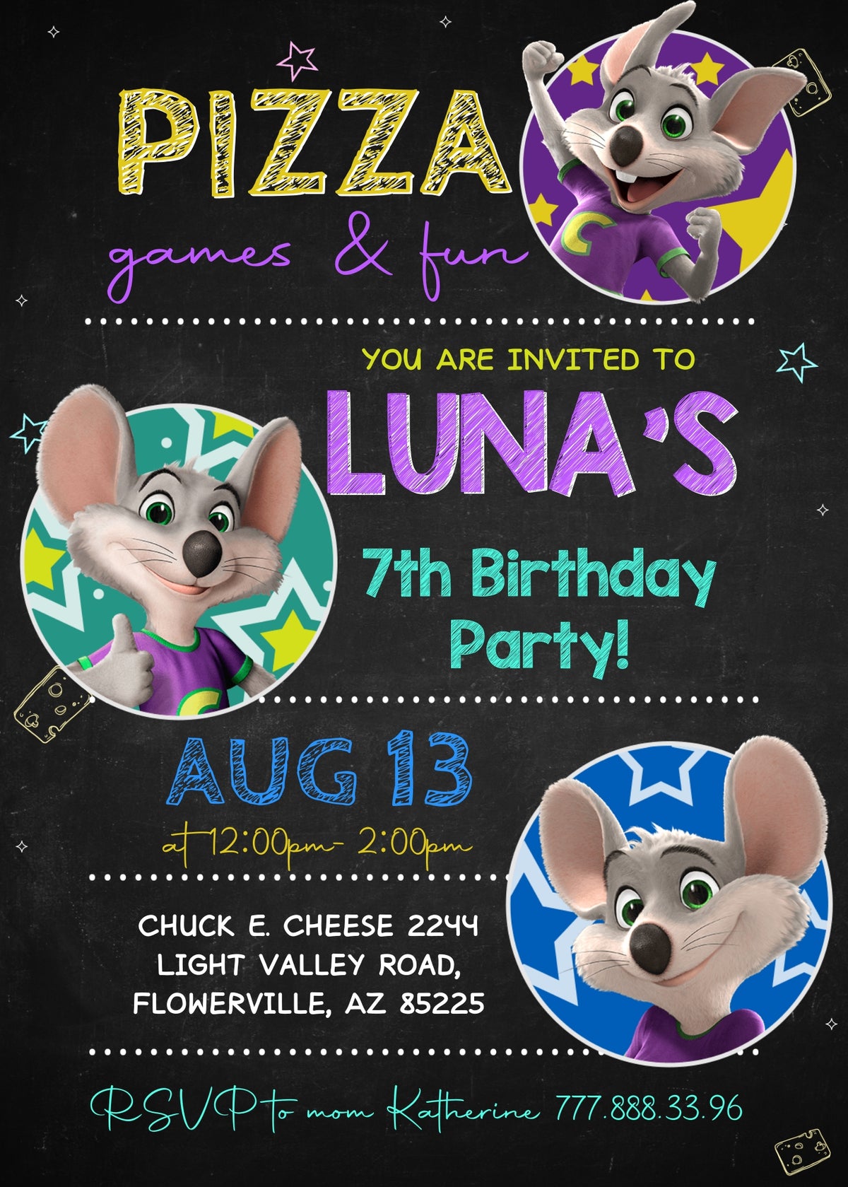 Chuck E. Cheese customizable invitation template | Share or Print | LT903