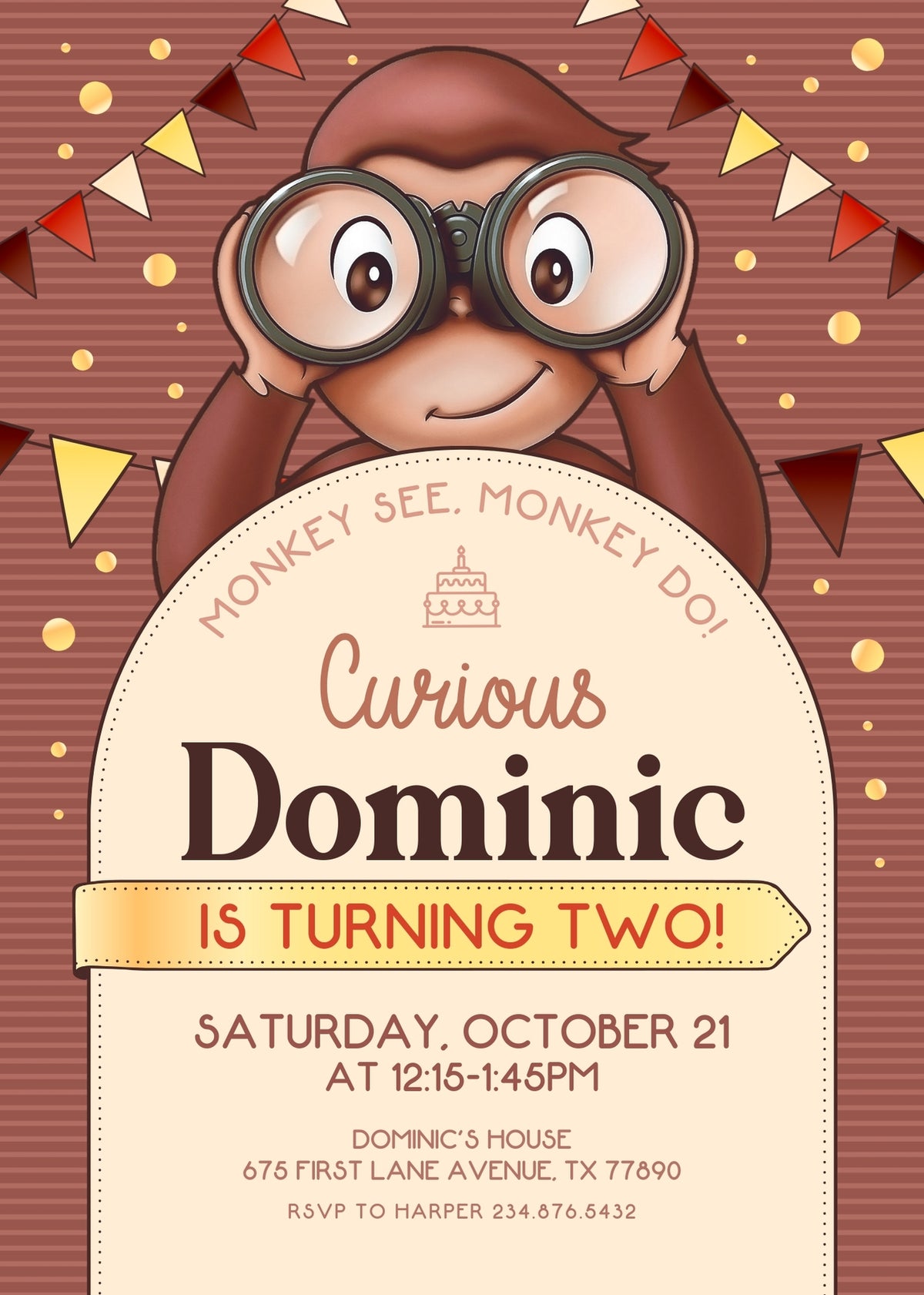 Curious George Monkey customizable invitation template | Share or Print | PG203