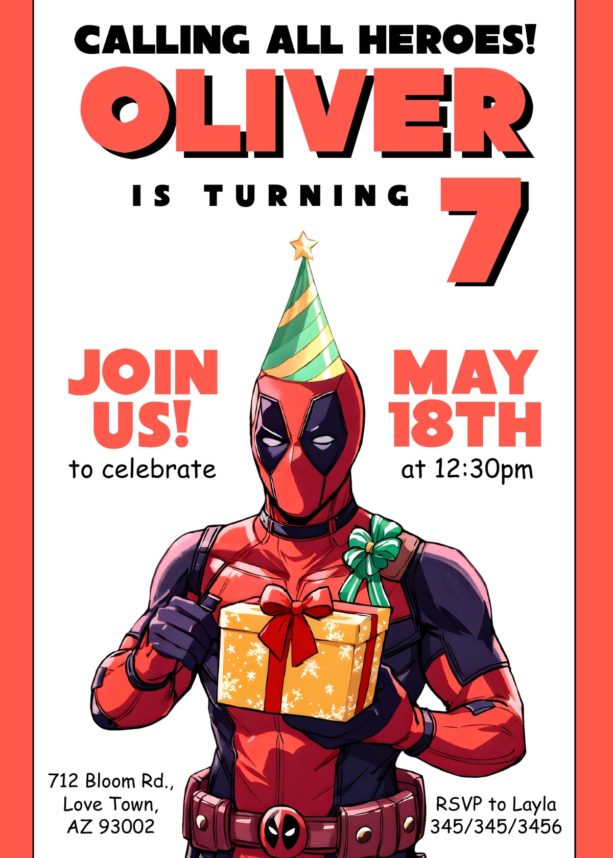 Deadpool Marvel customizable invitation template | Share or Print | boy | VO079