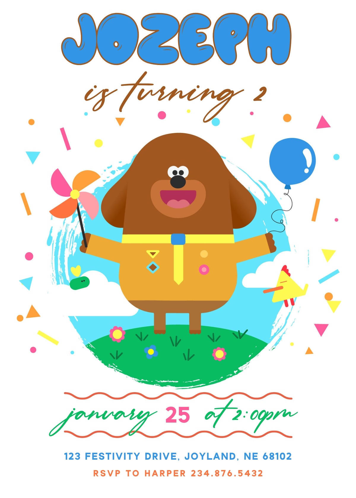 Hey Duggee customizable invitation template | Share or Print | YP413