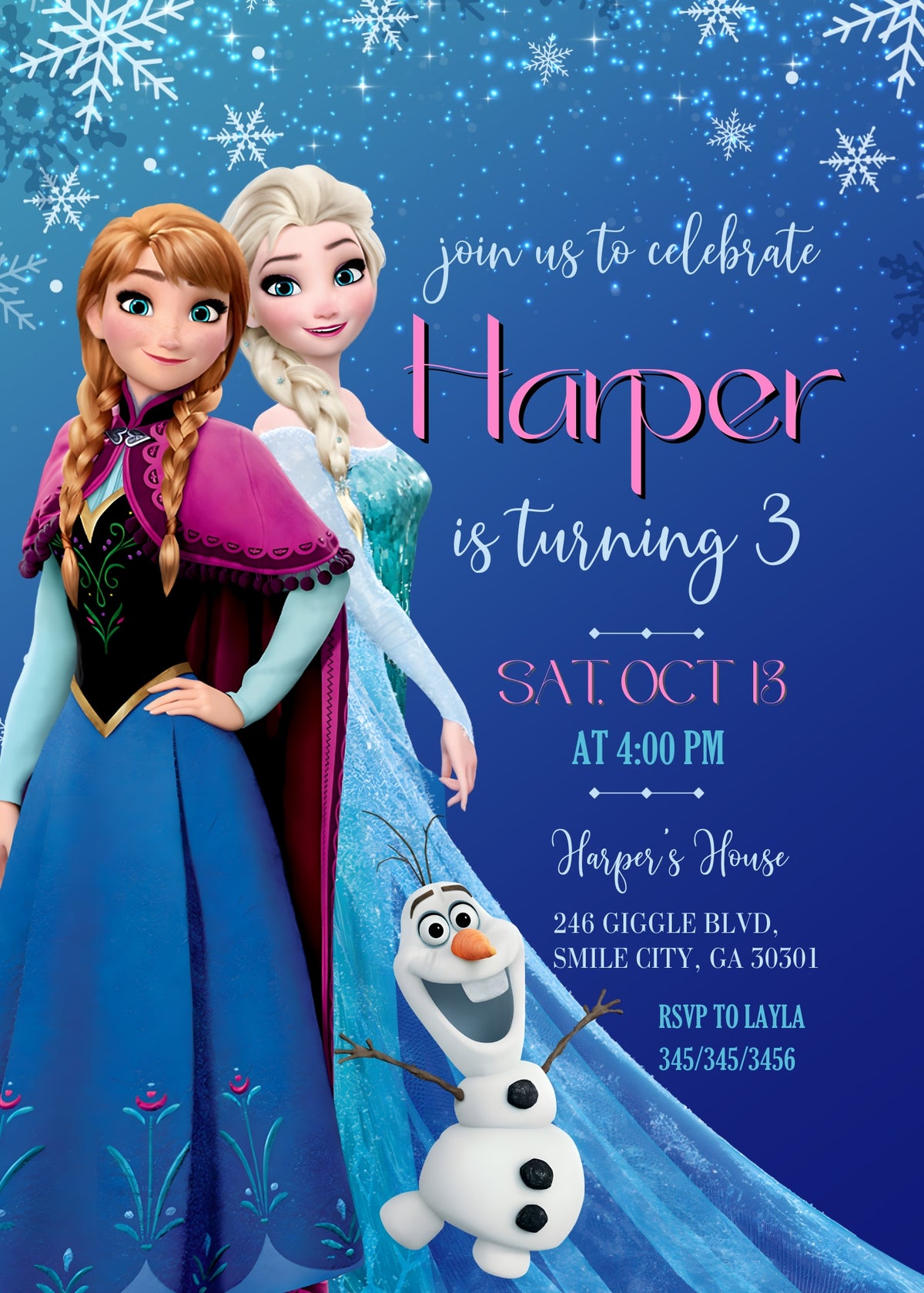 Frozen Elsa customizable invitation template | Share or Print | girl | CQ362