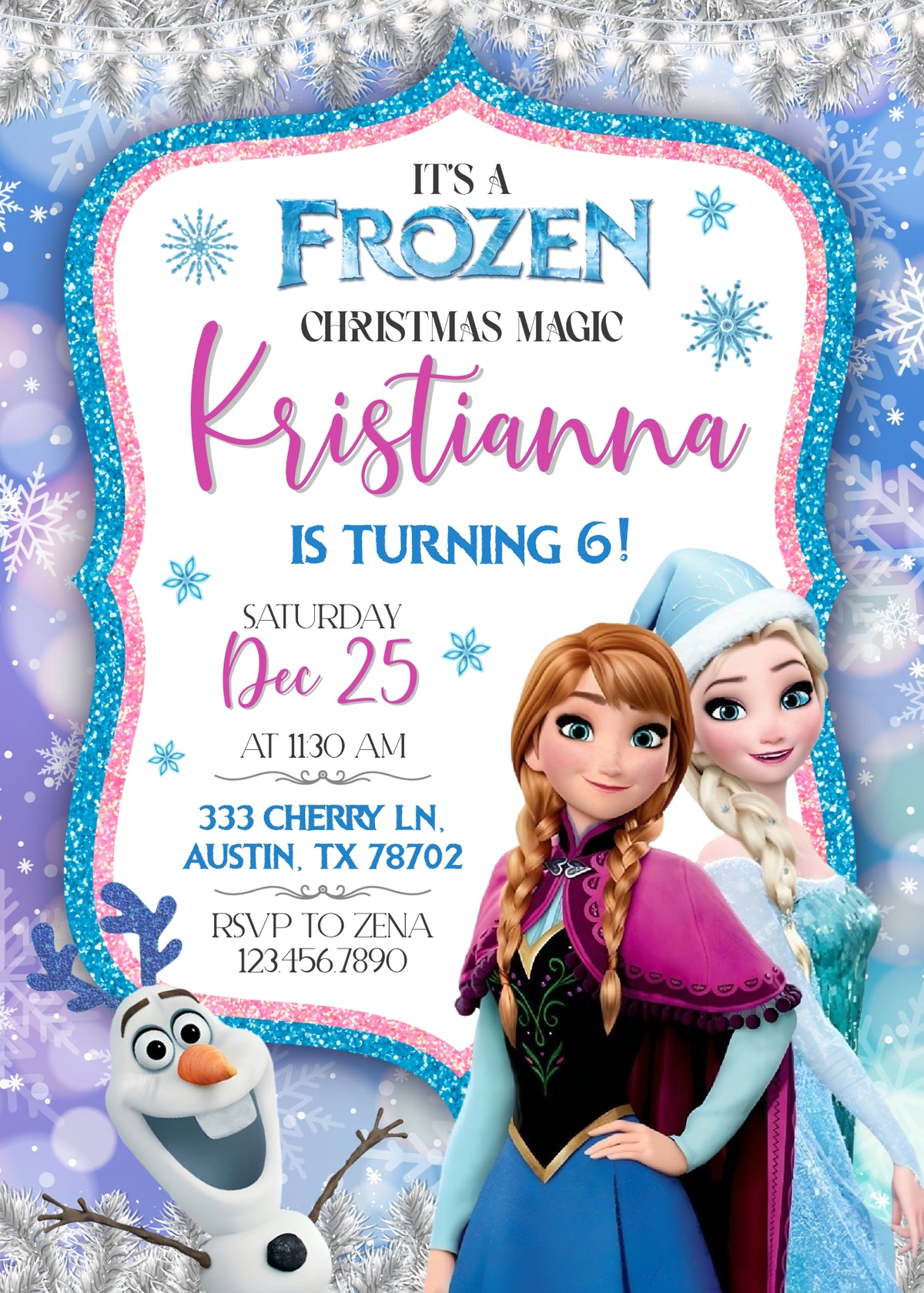 Frozen Elsa customizable invitation template | Share or Print | girl | ES656