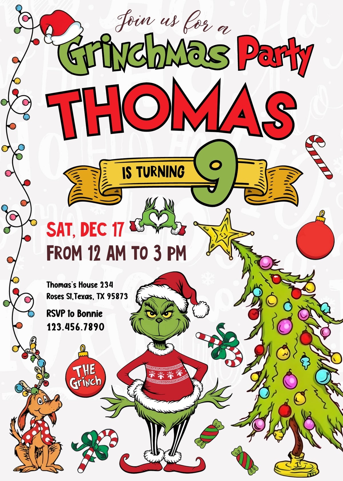 The Grinch Merry Grinchmas customizable invitation template | Share or Print | EY234