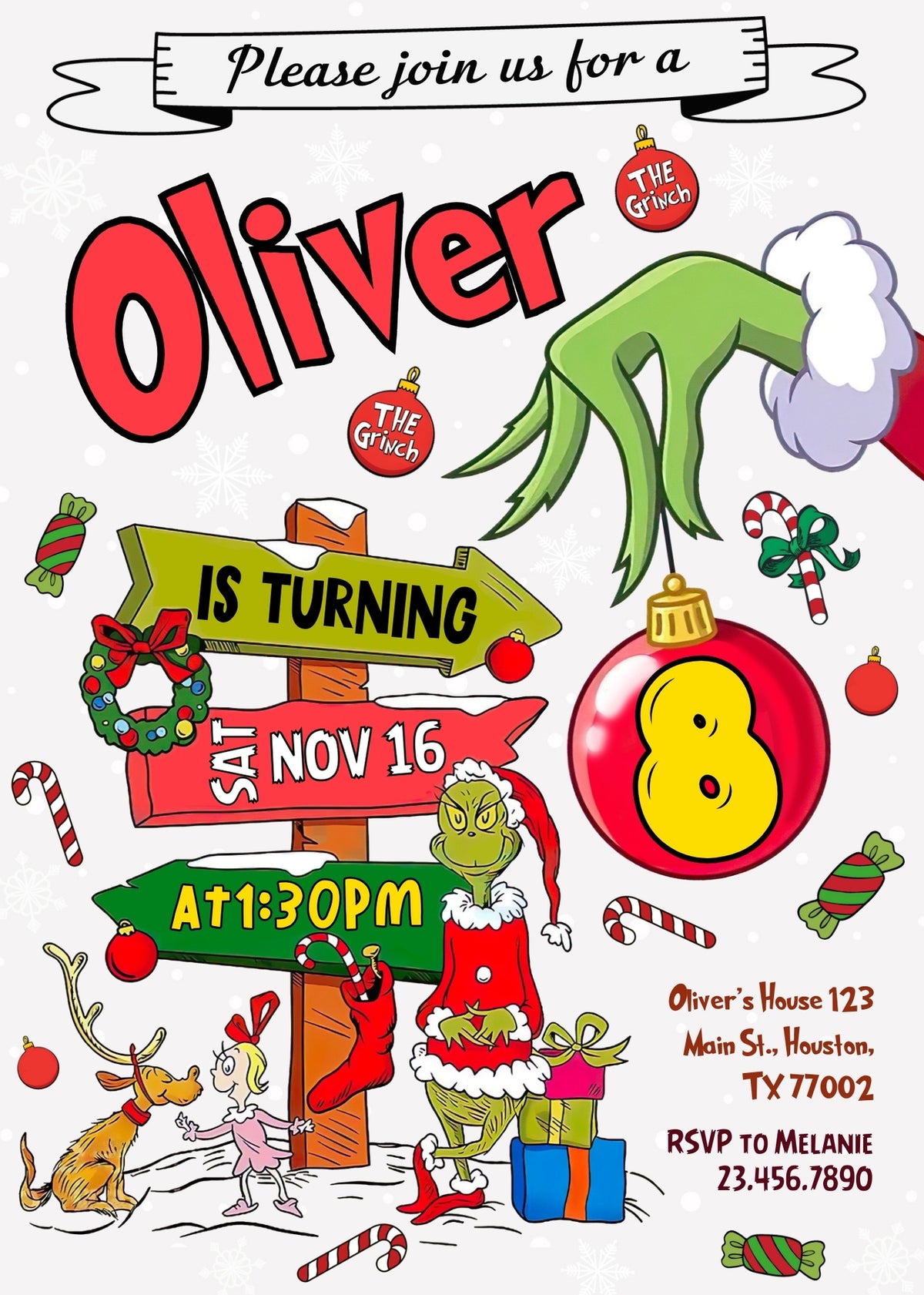 The Grinch Merry Grinchmas customizable invitation template | Share or Print | DP771