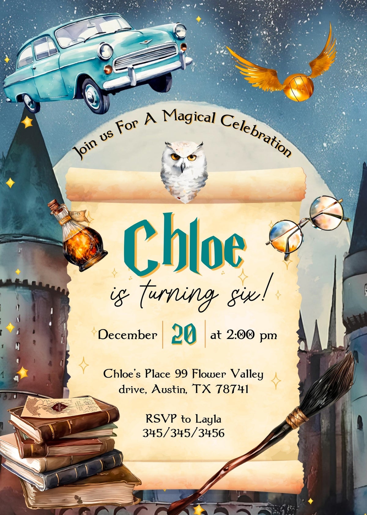 Harry Potter customizable invitation template | Share or Print | ER048