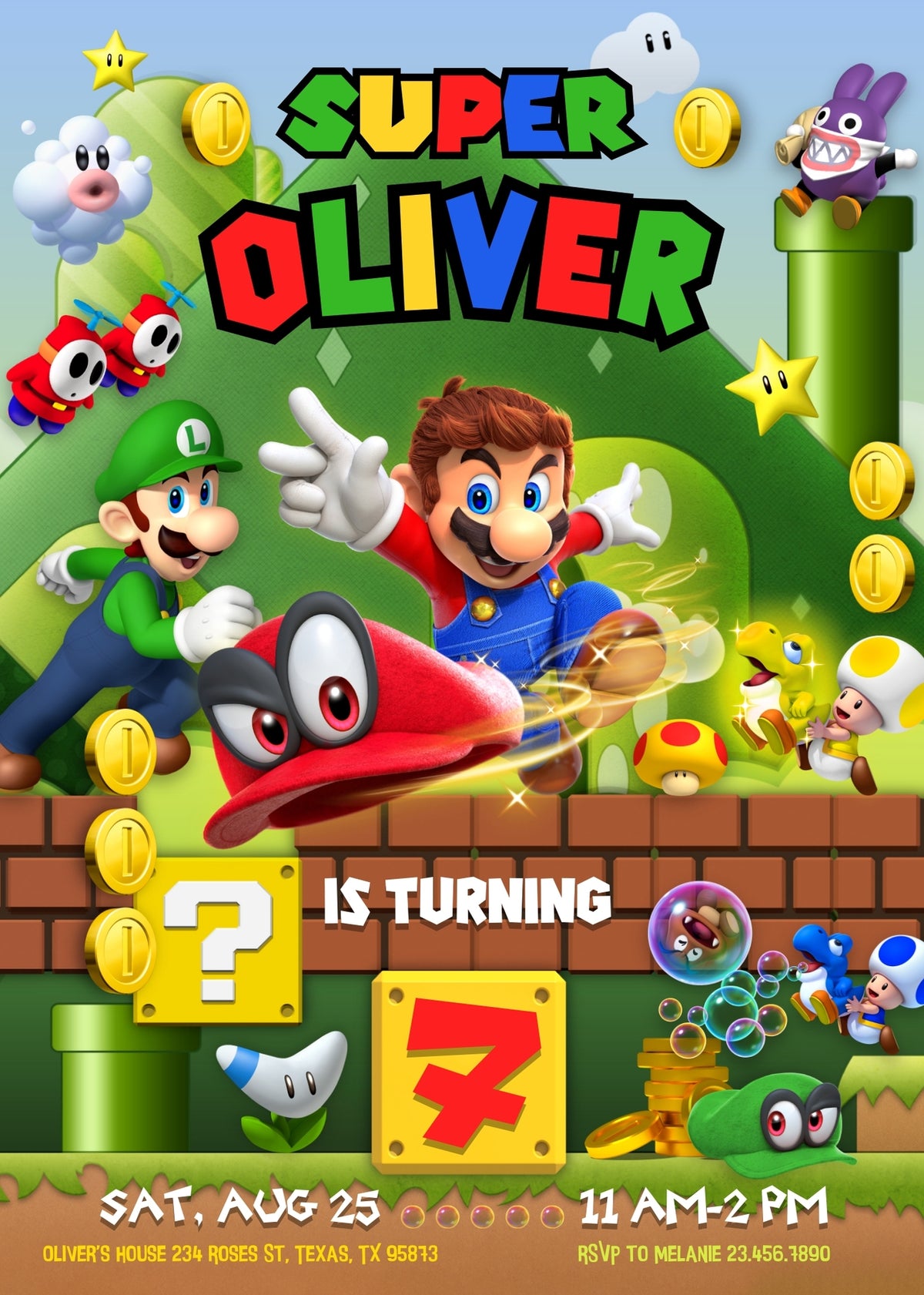 Super Mario Bros customizable invitation template | Share or Print | LN350