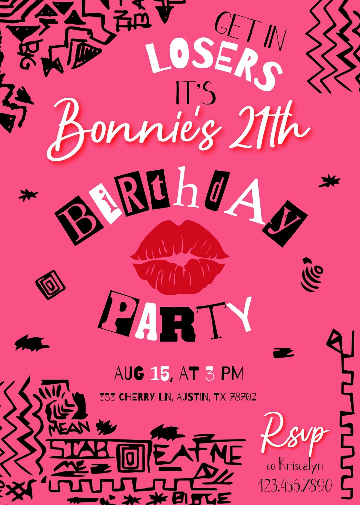 Mean Girls customizable invitation template | Share or Print | girl | MH409
