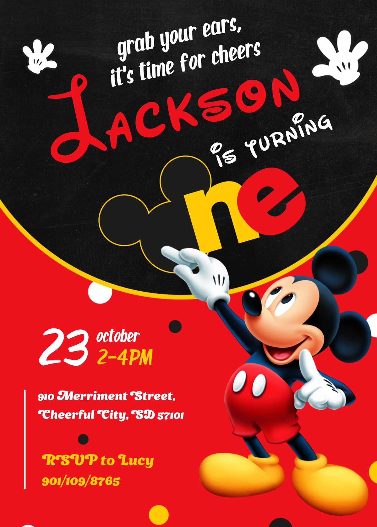 Mickey Mouse 1st Birthday customizable invitation template | Share or Print | AI315