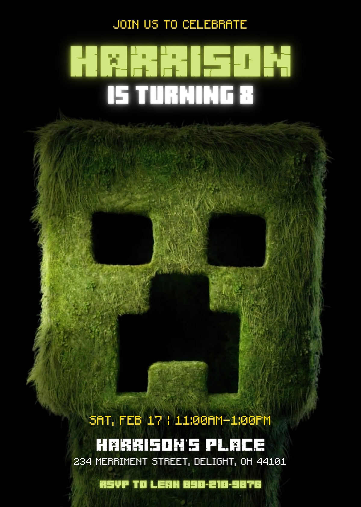 Minecraft Movie Gamer customizable invitation template | Share or Print | SS076