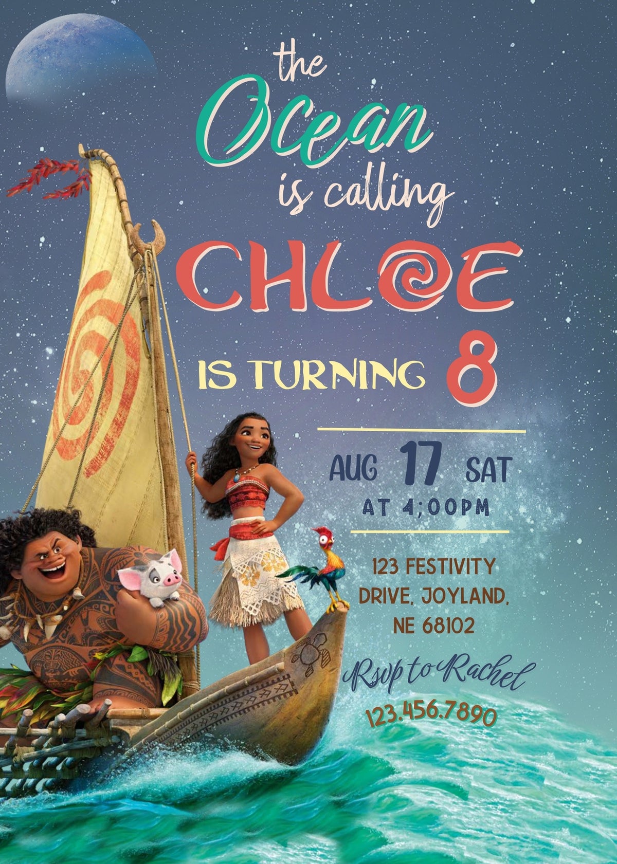 Moana Princess customizable invitation template | Share or Print | girl | RU627